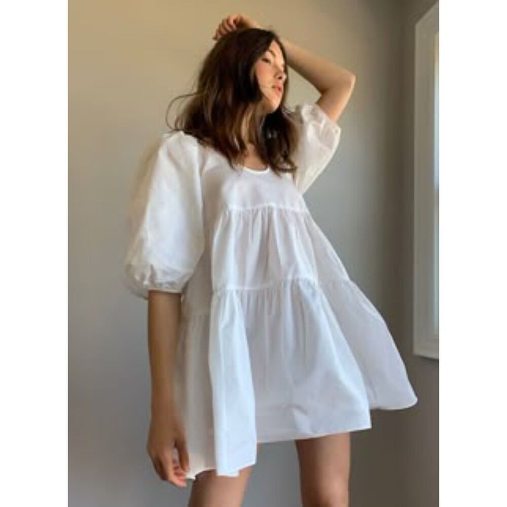 Aritzia Wilfred White Puff Sleeve Mini Dress - Picture 2 of 11